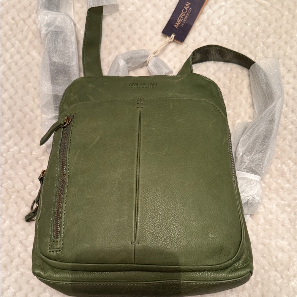 American Green Leather Backpack